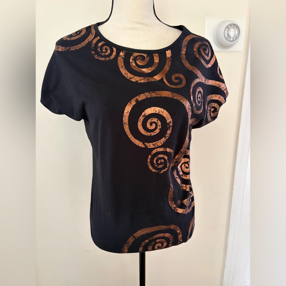 Met Gustav Klimt Black T with Metallic Copper Swirl Tree of Life Print